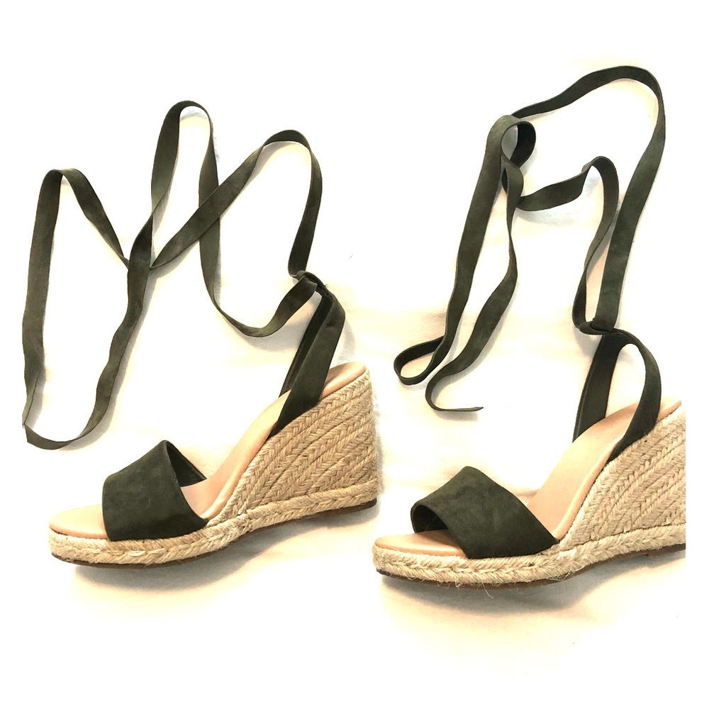 Tie Ankle Suede Green Loft Wedges